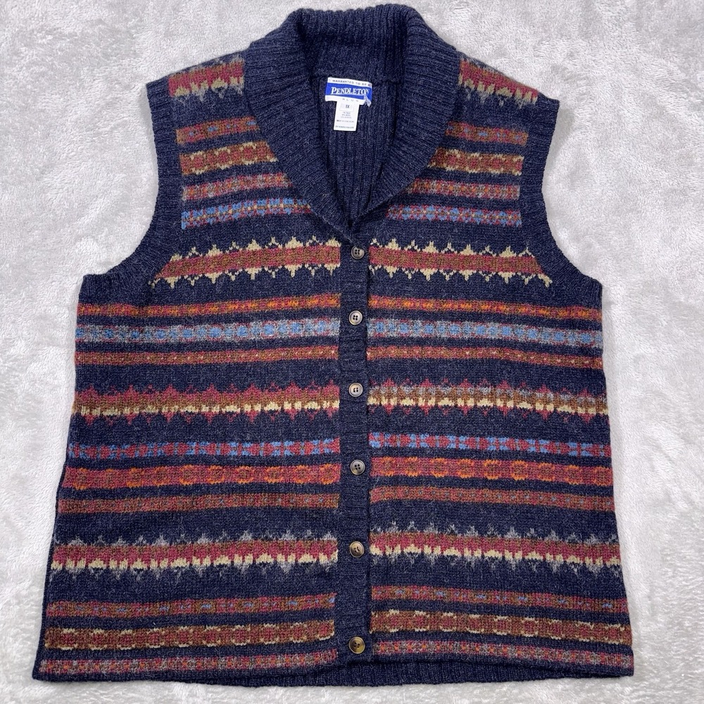 Vintage Pendleton Knockabouts Wool Blue Aztec Western 90s Sweater Vest Womens 1X